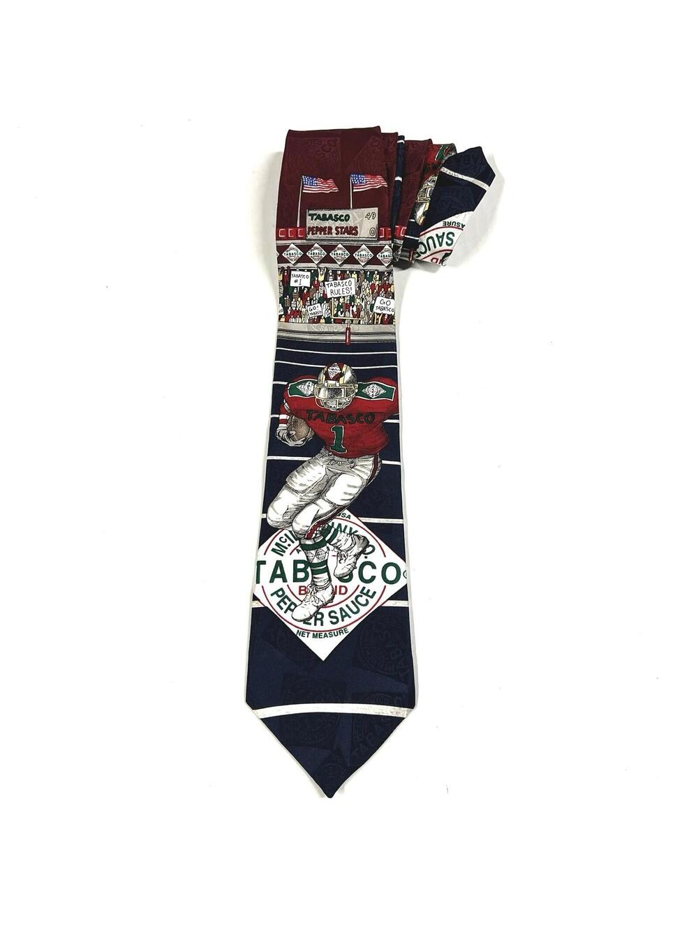 Tabasco Neck Tie Necktie Silk Football Player Stadium Silk Green VTG Made In USA